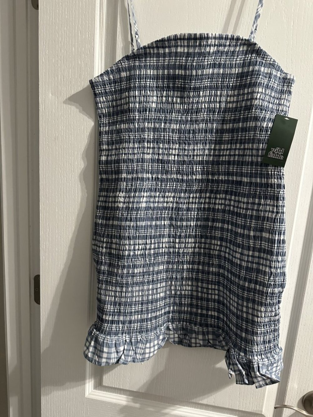 Wild Fable Smocked Plaid Tank Dress NWT Blue Gingham Ruffle Hem XL
